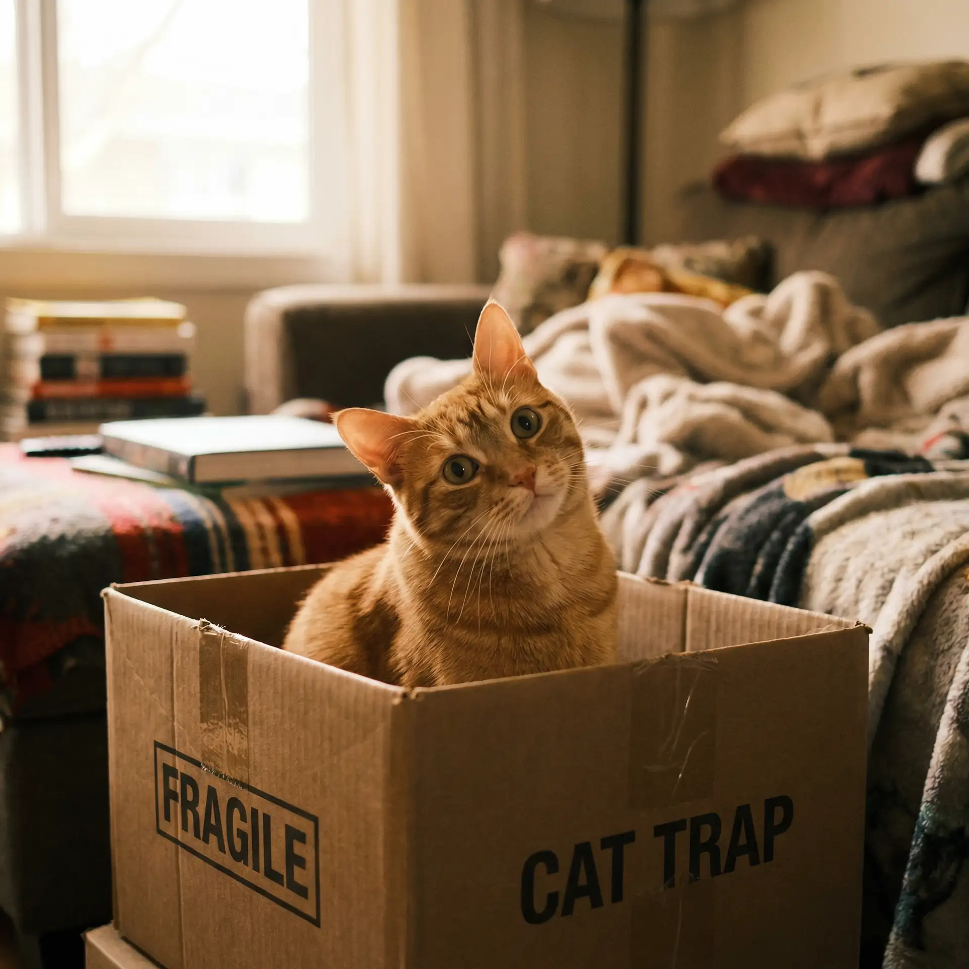 橘猫躲在纸箱里 - 剥夺业界已